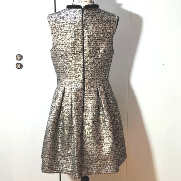 Badgley Mischka- Fit & Flare Silver / Black Midi Dress Vintage Sz.10 - Picture 3 of 5
